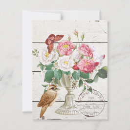 モダンな rustic 木材と花の植物アート ポストカード