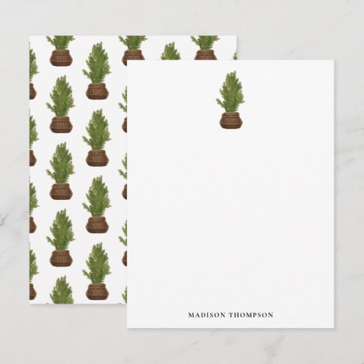 モダンな rustic 水彩クリスマスツリー ホリデー ノートカード (正面/裏面)