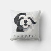 モダンな Sheepadoodle アート - 幾何学的な黒と白 クッション (正面)