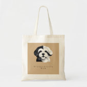 モダンな Sheepadoodle アート - 幾何学的な黒と白 トートバッグ (正面)