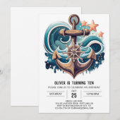 モダンなAhoy誕生日 招待状 (正面/裏面)