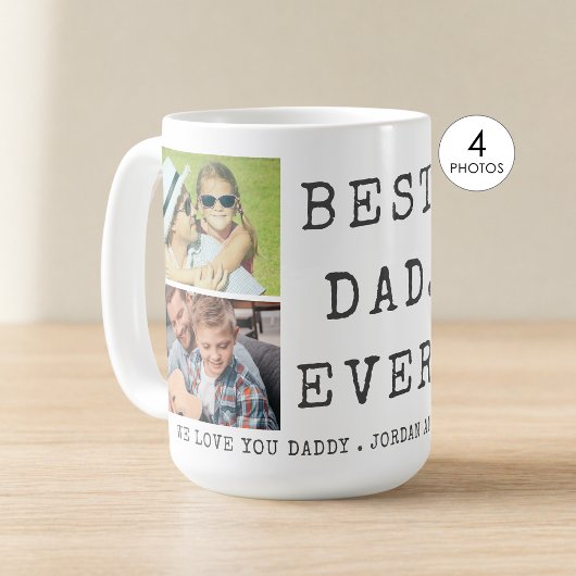 モダンなBEST DAD EVER 4枚の写真カスタムデザイン コーヒーマグカップ
