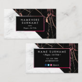 モダンなBlackPink及び白い大理石の名刺 名刺 (正面/裏面)