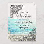 モダンなbohoの花のビーチの写真撮影のベビーシャワー 招待状 (正面/裏面)