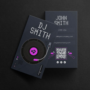 モダンなDJ シンガー DJ ビニール ディージェイ ミュージック QRコード 名刺