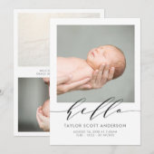 モダンなHelloスクリプト写真 出生発表カード 招待状 (正面/裏面)