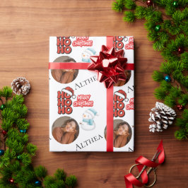 モダンなHo Ho Ho 1枚の写真 名前 メリークリスマス ラッピングペーパー