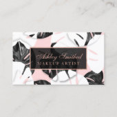 モダンなmonsteraの白黒のピンクの卵の金ゴールドの化粧 名刺 (正面)