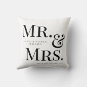 モダンなMr.とMrs.のカスタム名前 黒と白 クッション (裏面)