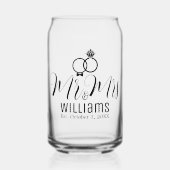 モダンなMr. & Mrs. 名前 日付 & リング デザイン, 結婚式 ガラス缶 (正面)