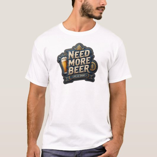 モダンなNEED MORE BEER 3Dテキストアート Tシャツ (正面)