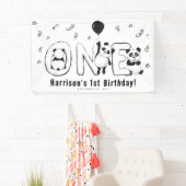モダンなONEパンダの1歳の誕生日パーティー 横断幕 (インサイチュ)