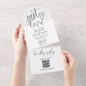 モダンなQRコードのブラック＆ホワイトウェディングをただ愛して オールインワン招待状 (貼ってはがせる)