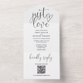 モダンなQRコードのブラック＆ホワイトウェディングをただ愛して オールインワン招待状