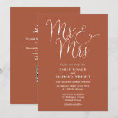 モダンなQRコード付きテラコッタの結婚式のMr. and Mrs. 招待状 (正面/裏面)