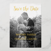 モダンなQRコード写真スクリプトブラックウェディング 箔招待状 (正面)