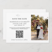 モダンなQRコード写真付きバック セーブ・ザ・デート 招待状 (正面/裏面)