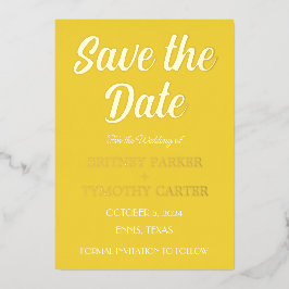 モダンなQRコード写真黄色スクリプト結婚式 箔招待状