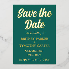 モダンなQRコード写真 エメラルドグリーンのスクリプト ウェディング 箔招待状