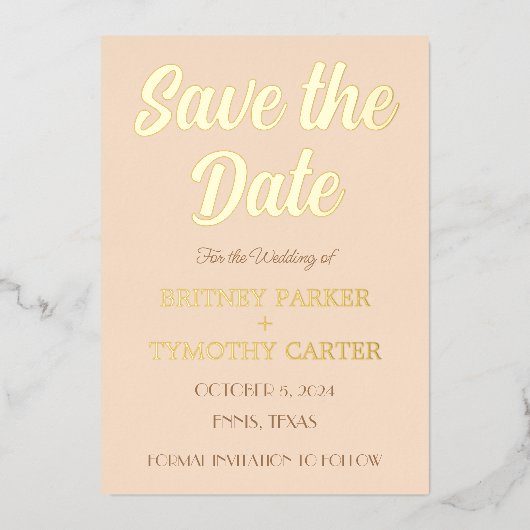 モダンなQRコード写真 champagne スクリプト結婚式の箔 箔招待状 (正面)