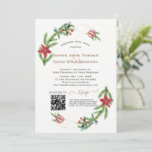 モダンなQRコード冬のホリデーシーズンのリース ゴールドの結婚式 招待状 (スタンド正面)