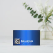 モダンなQRコード青い金属の名刺 名刺 (スタンド正面)