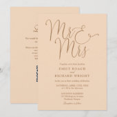 モダンなQRコード ソフトピンクのウェディング 招待状 (正面/裏面)