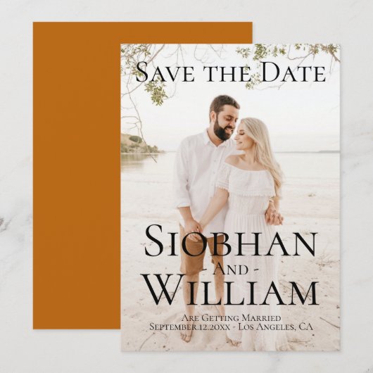 モダンなSave The Date - お二人の写真を入れたオーダーメイド 招待状 (正面/裏面)