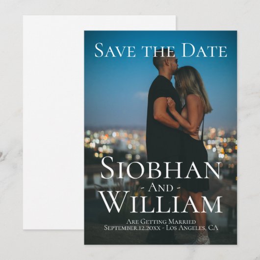 モダンなSave The Date - お二人の写真を入れたオーダーメイド 招待状 (正面/裏面)