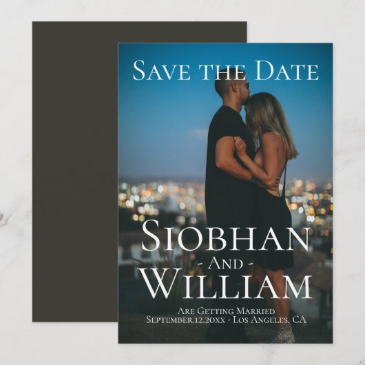 モダンなSave The Date - お二人の写真を入れたオーダーメイド 招待状 (正面/裏面)