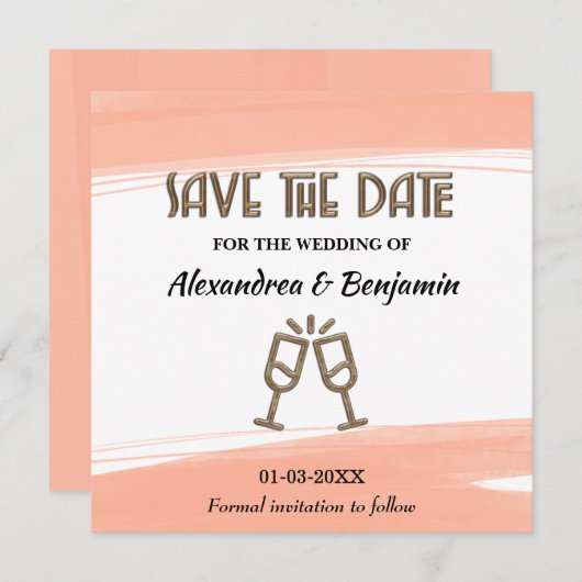 モダンなSave The Date ウェディング ウォーターカラー ピンク セーブザデート (正面/裏面)