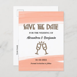 モダンなSave The Date ウォーターカラー コーラル ポストカード