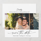 モダンなSave the Date カリグラフィー ウェディング フォト 招待状 (正面/裏面)