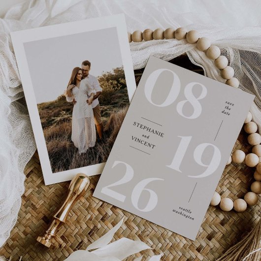 モダンなSave the Date フォトアナウンスメントカード セーブザデート