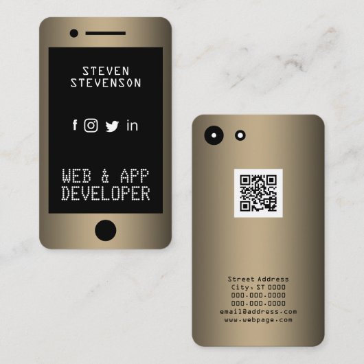 モダンなsmartphoneの一見の金黒 名刺 (正面/裏面)