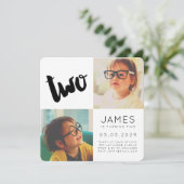 モダンなTWOの2歳の誕生日パーティー 男の子と女の子の写真カード 招待状 (スタンド正面)