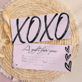 モダンなXOXO ブラック＆ピンク ギフトカード バウチャー 招待状
