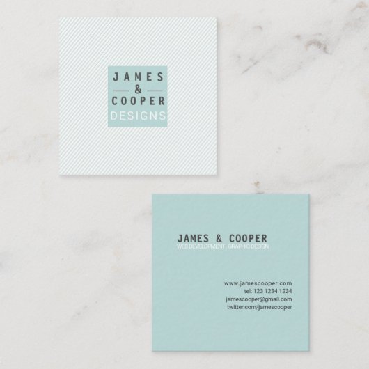 モダンによって傾けられるストライプTeal|Whiteのエレガントなデザイン スクエア名刺 (正面/裏面)
