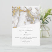 モダンによって大理石模様をつけられる灰色および金ゴールドの結婚式招待状| 招待状 (スタンド正面)