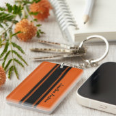 モダンによって燃やされるオレンジ競争は名前と縞で飾ります キーホルダー (正面右)