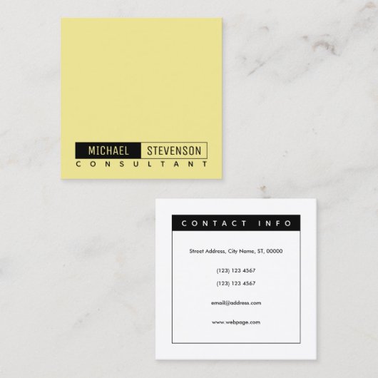 モダンによって組み立てられる文字エレガントなパステル調レモン スクエア名刺 (正面/裏面)