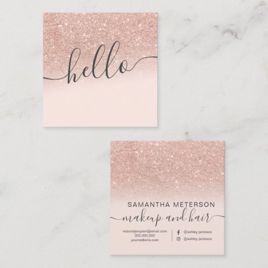 モダンのばら色の金ゴールドのグリッターのグラデーションな赤面のピンクこんにちは スクエア名刺 (正面/裏面)