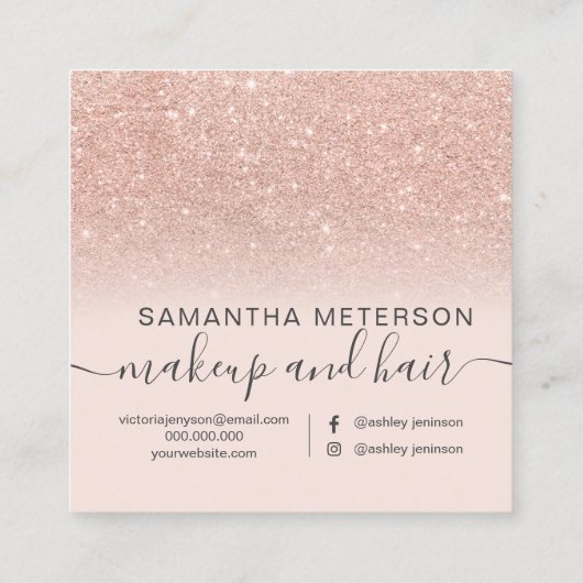 モダンのばら色の金ゴールドのグリッターのグラデーションな赤面のピンクこんにちは スクエア名刺 (裏面)