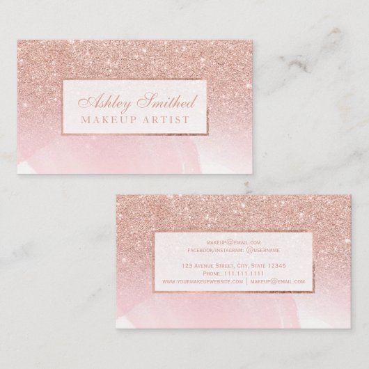 モダンのばら色の金ゴールドのグリッターのピンクの水彩画の化粧 名刺 (正面/裏面)