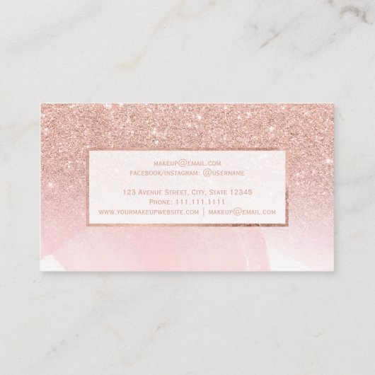 モダンのばら色の金ゴールドのグリッターのピンクの水彩画の化粧 名刺 (裏面)