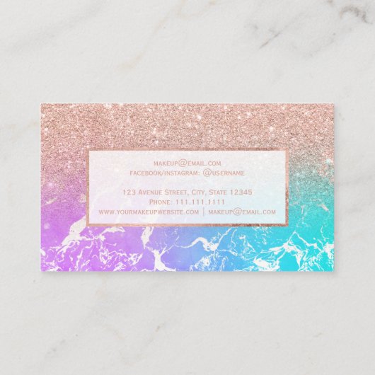 モダンのばら色の金ゴールドのグリッターの人魚の大理石の化粧 名刺 (裏面)