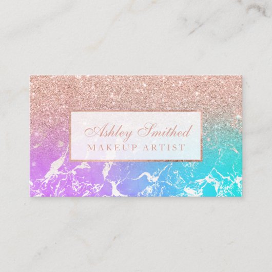 モダンのばら色の金ゴールドのグリッターの人魚の大理石の化粧 名刺 (正面)