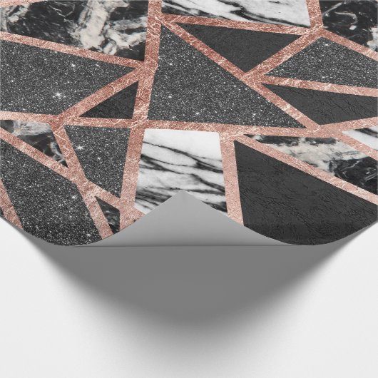 モダンのばら色の金ゴールドのグリッターの大理石の幾何学的な三角形 ラッピングペーパー (角)