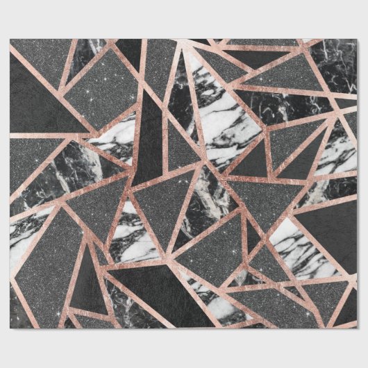 モダンのばら色の金ゴールドのグリッターの大理石の幾何学的な三角形 ラッピングペーパー (フラット)