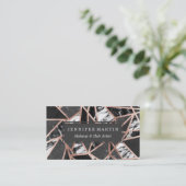 モダンのばら色の金ゴールドのグリッターの大理石の幾何学的な三角形 名刺 (スタンド正面)